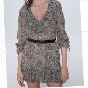 Zara Paisley V Neck Ruffle Mini Dress  S